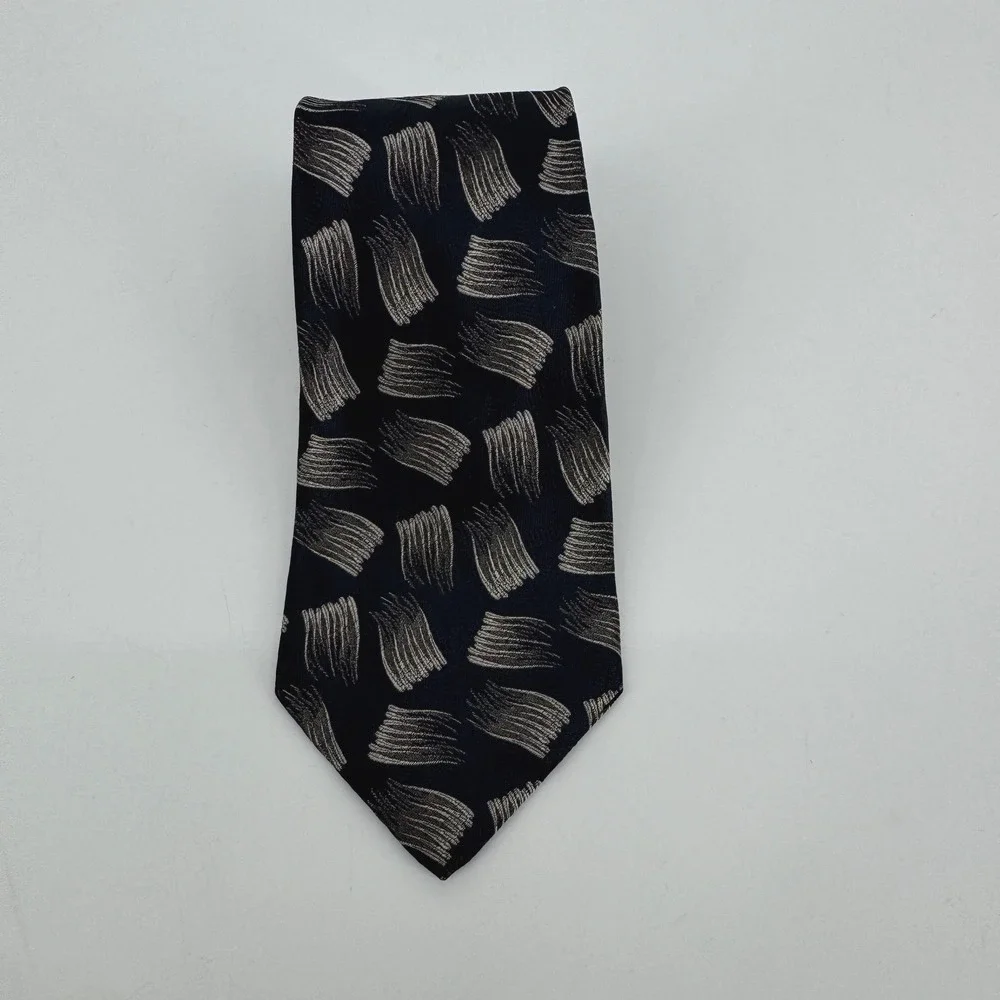 Giorgio Armani Mens Silk Tie Black Silver Abstract Brushstroke Made in Italy